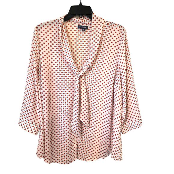 Modcloth Womens Polka Dot Tie Neck Button Front Blouse Plus size 2X Red Blue - Picture 1 of 3
